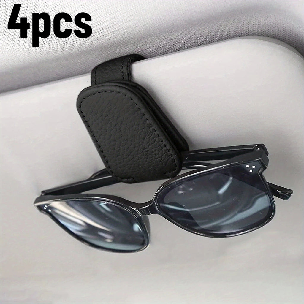 4-Pack Magnetic Leather Sunglasses Clip Holder for Car Visor Car Visor Organizer Axl Black