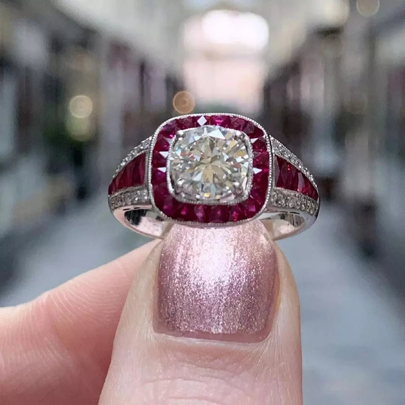 Huitan Red Cubic Zirconia Women's Ring – CZ Wedding Band Fashion CZ Ring Axl