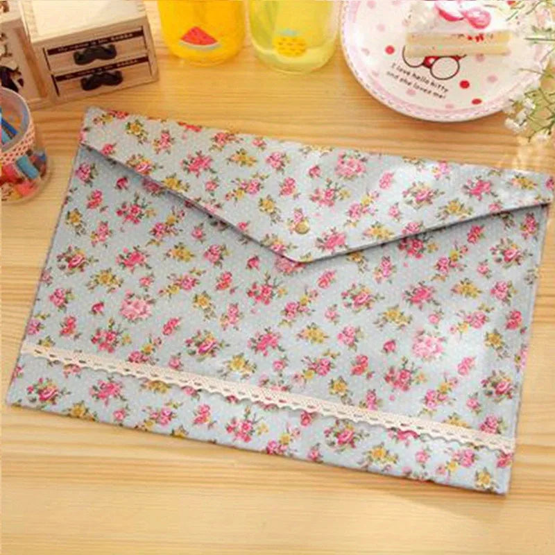 A4 Floral Fabric File Folder – Large Capacity Document Organizer Document File Folder Axl C