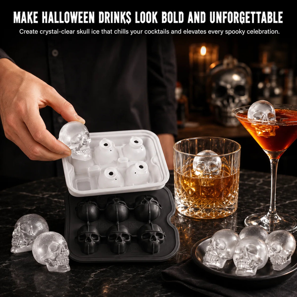 3D Skull Silicone Ice Cube Mold – Whiskey & Halloween Cocktails Silicone Ice Mold Axl