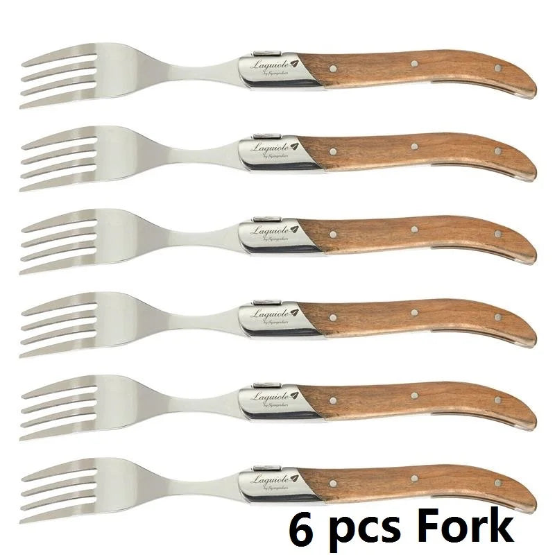 Laguiole Steak Knife Set – Olive Wood Handle, Polished Blade Steak Knife Set Axl 6pcs forks