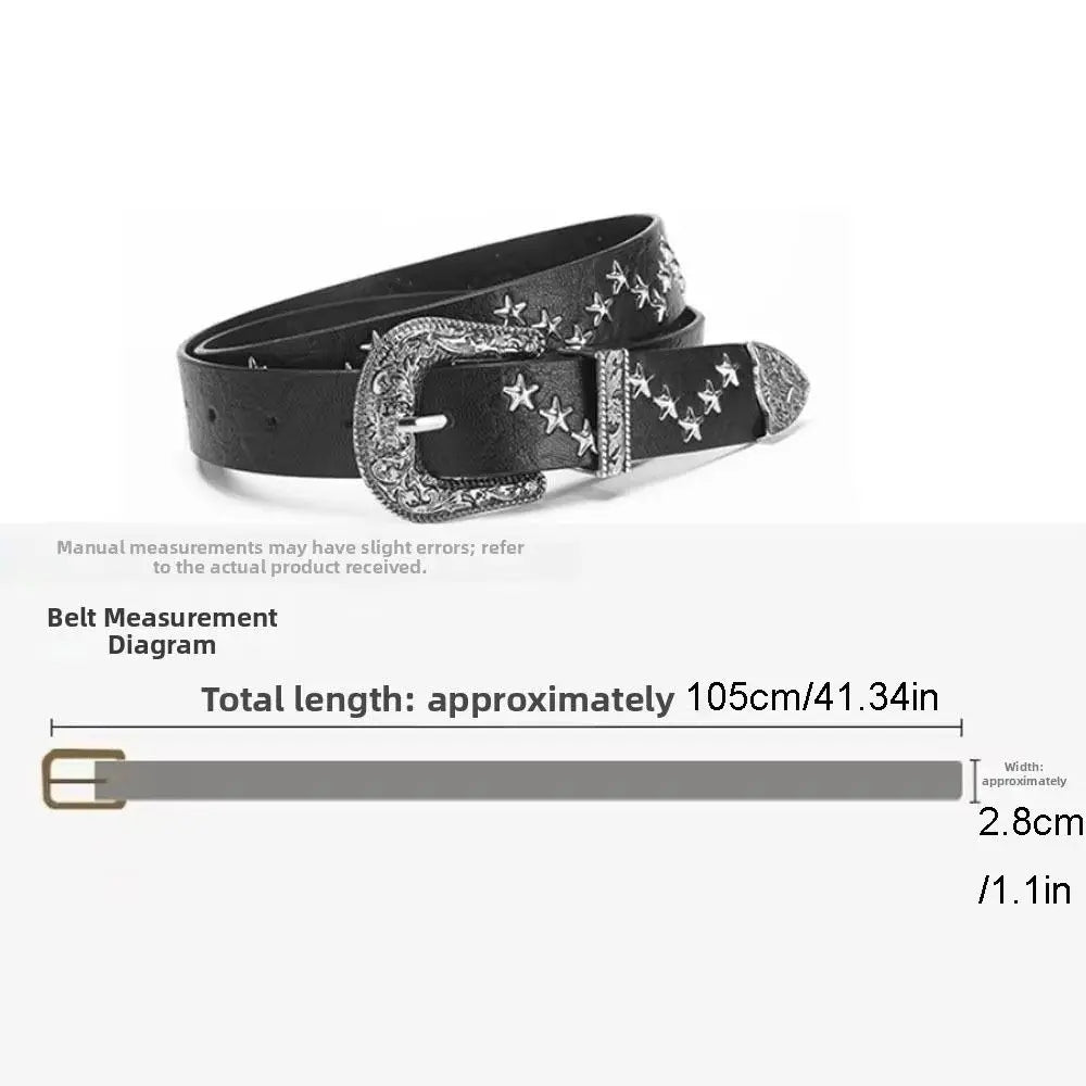 Y2K Punk Studded Belt – Gothic PU Leather Star Waistband Fashion Belt Axl