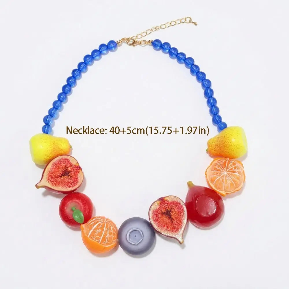 Layered Fruit Bead Necklace & Bracelet – Colorful Choker Bead Choker Necklace Axl