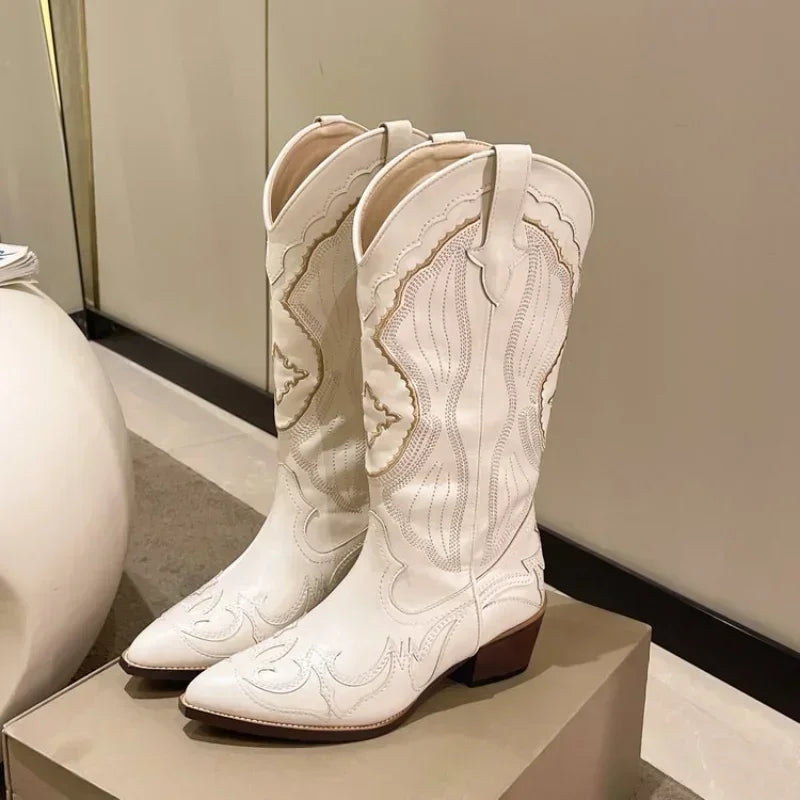 Women's Embroidered Western Cowboy Boots | Square Heel Pointed Toe Western Cowboy Boots Axl