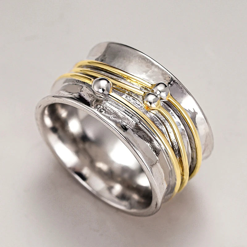 Huitan Two-Tone Wire Wrapped Women's Ring | Hip Hop Brass Fashion Ring Axl