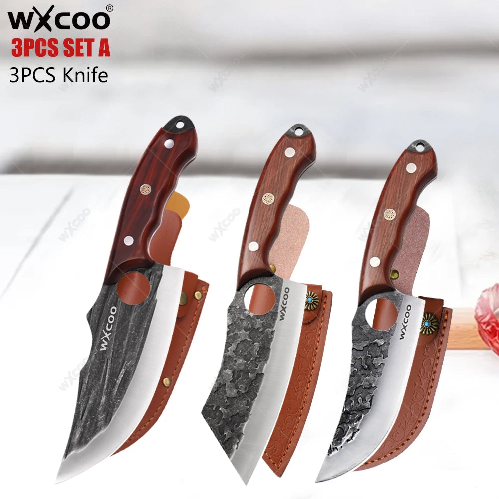WXCOO Boning Knife Set – Stainless Steel Wood Handle Boning Knife Set Axl 3PCS SET A