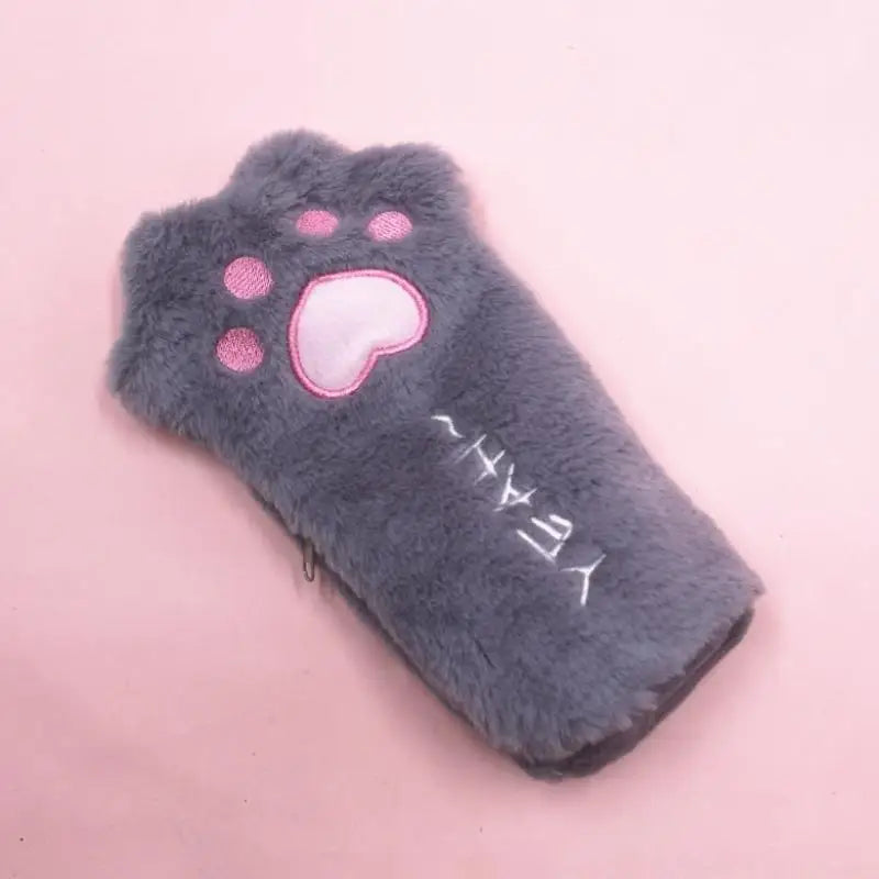Cartoon Cat Paw Plush Pencil Case – Large Capacity Student Bag Plush Pencil Case Axl A1
