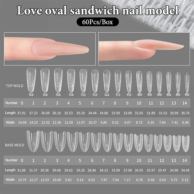 60Pcs Sandwich Dual Nail Forms – 15 Sizes Coffin & Almond Nail Extension Forms Axl