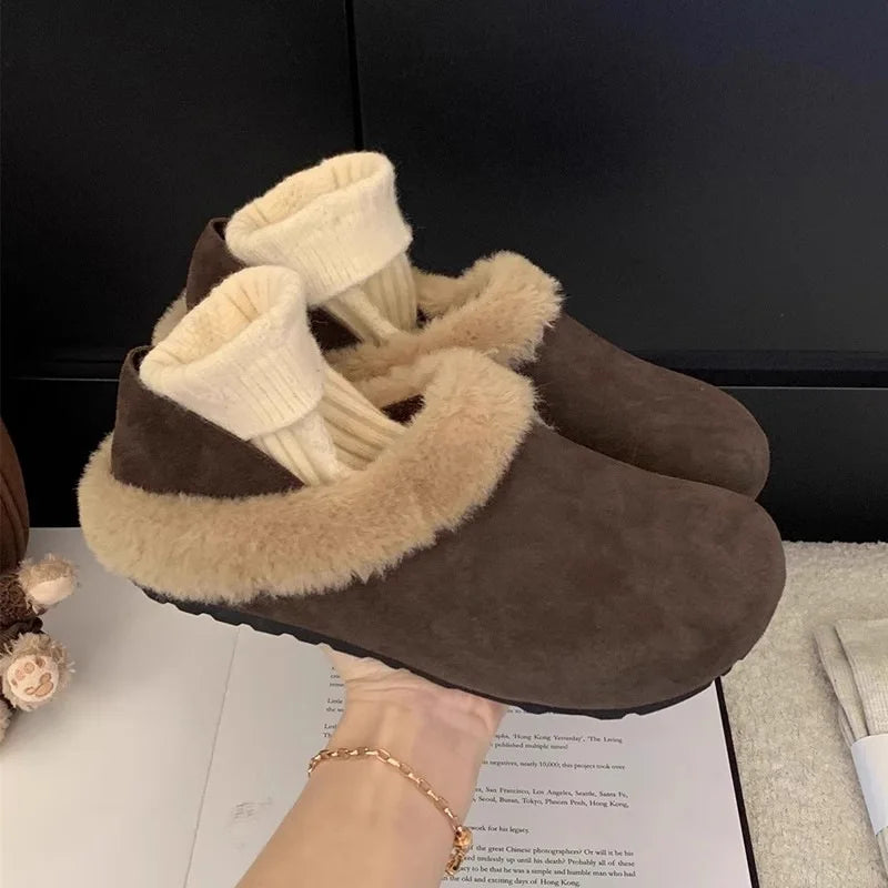 Women's Retro Faux Suede Fur-Lined Slip-On Flats | Winter Shoes Women's Slip-On Flats Axl