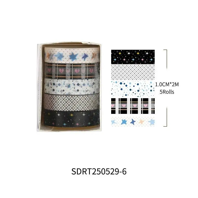 5-Pack Cherry Star Washi Tape – Cute Cartoon Decorative Tape Decorative Washi Tape Axl A6