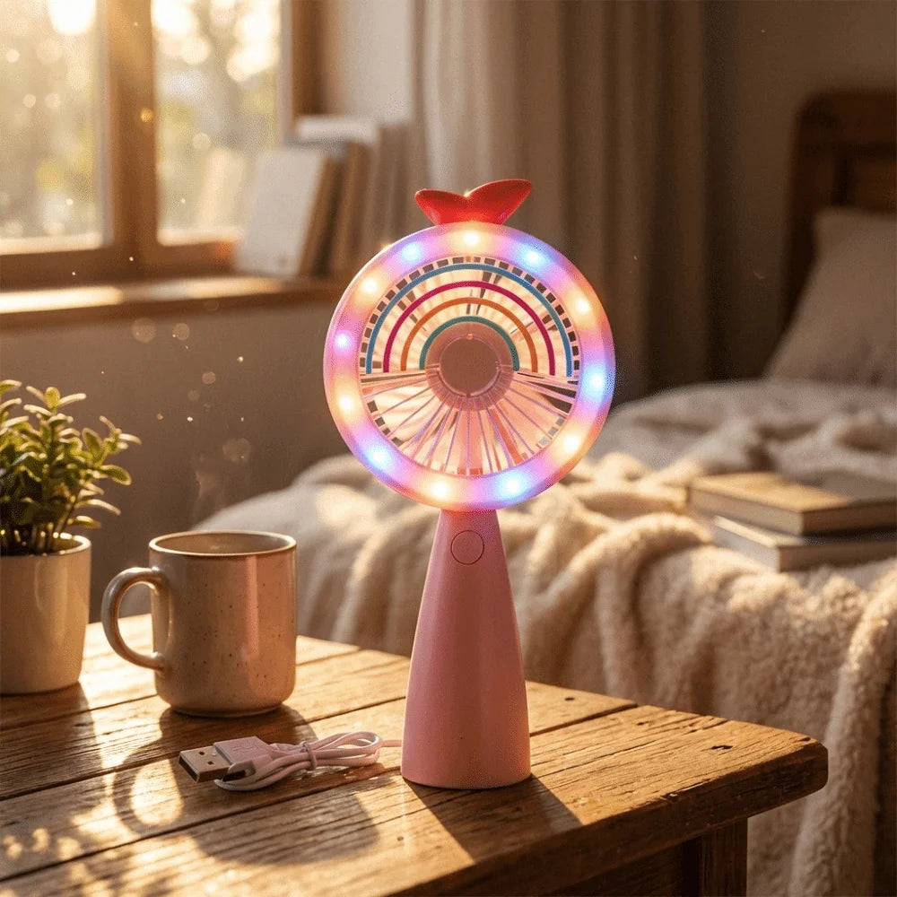 Handheld Mini Fan with Rainbow LED Light – USB Rechargeable Handheld Mini Fan Axl