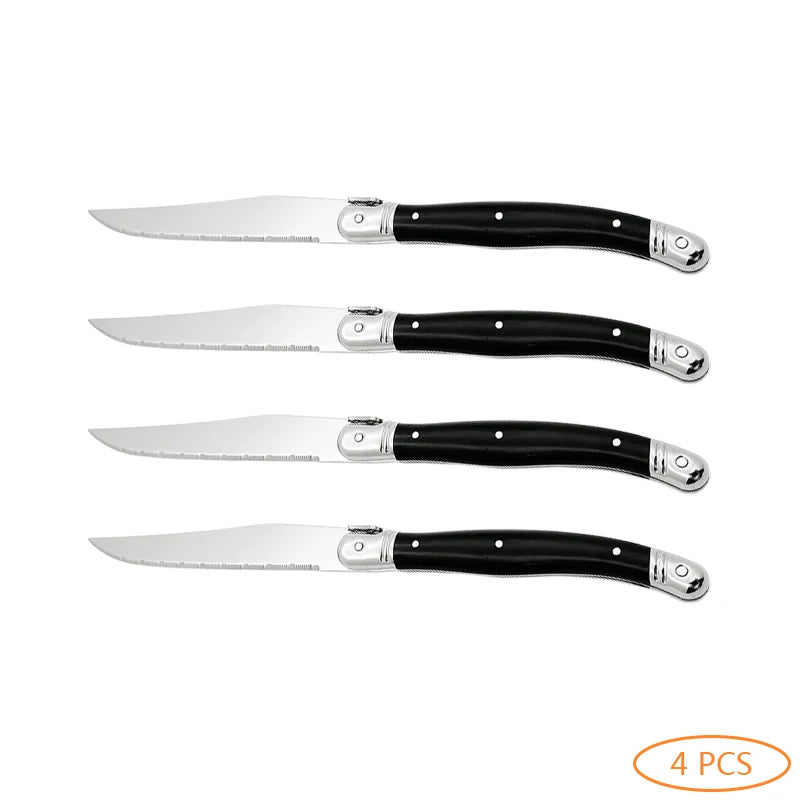 Laguiole Black Stainless Steel Cutlery Set – Fork Knife Spoon 2–10pc Flatware Cutlery Set Axl 4 PCS Knife