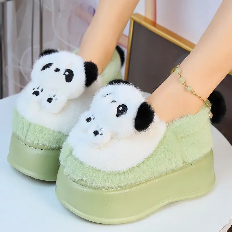 Lorilury Panda Faux Fur Slippers – Cozy Winter Slides Women Faux Fur Slippers Axl Green loafer 40-41