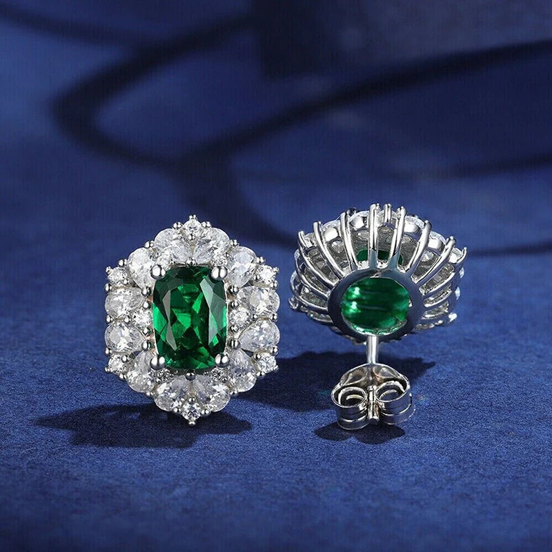 Huitan Hexagonal CZ Stud Earrings – Green & White Zirconia Stud Earrings Axl