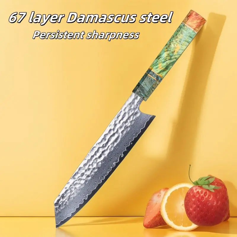 8-Inch Damascus Chef Knife – 67-Layer VG10 Steel, Wood Handle Damascus Chef Knife Axl