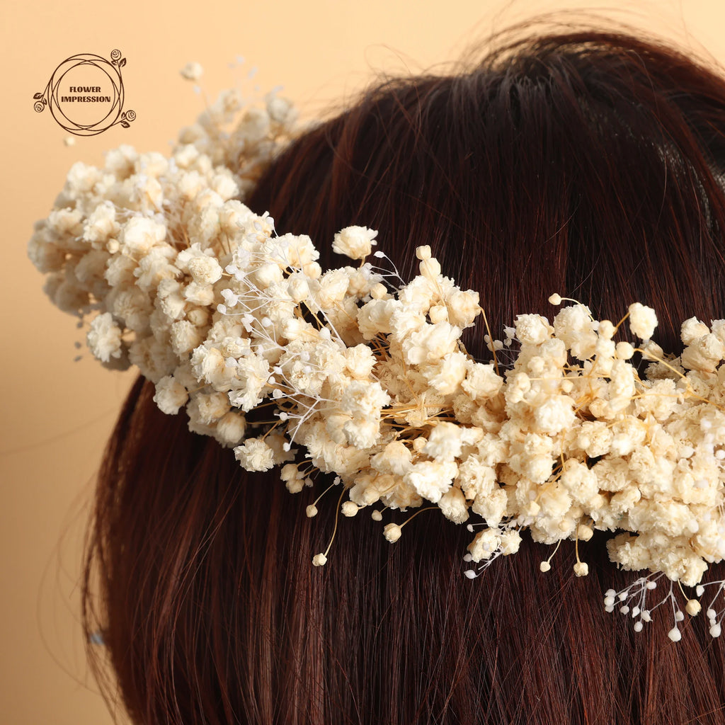 Handmade Baby's Breath Flower Crown – Dry Gypsophila Wreath Flower Crown Wreath Axl