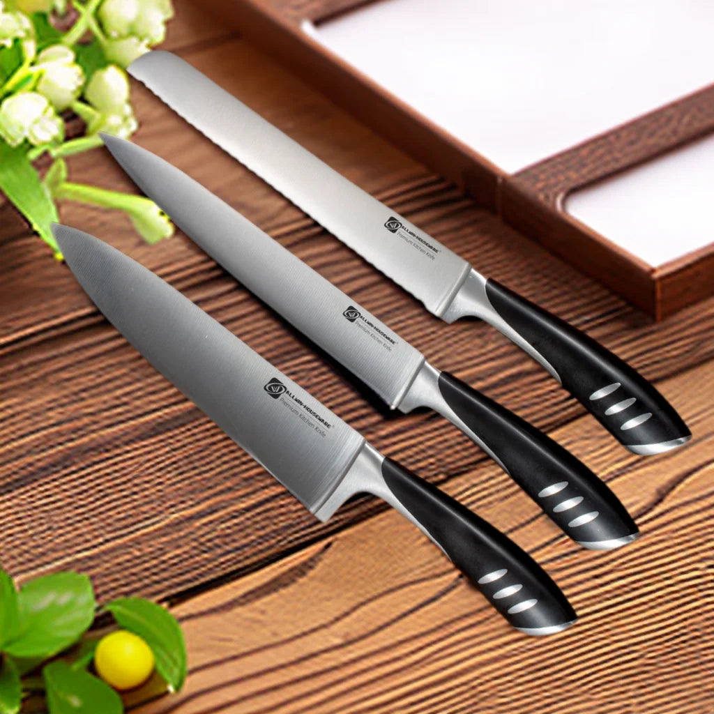 8-Piece German Steel Kitchen Knife Set & Rubber Wood Block Kitchen Knife Set Axl