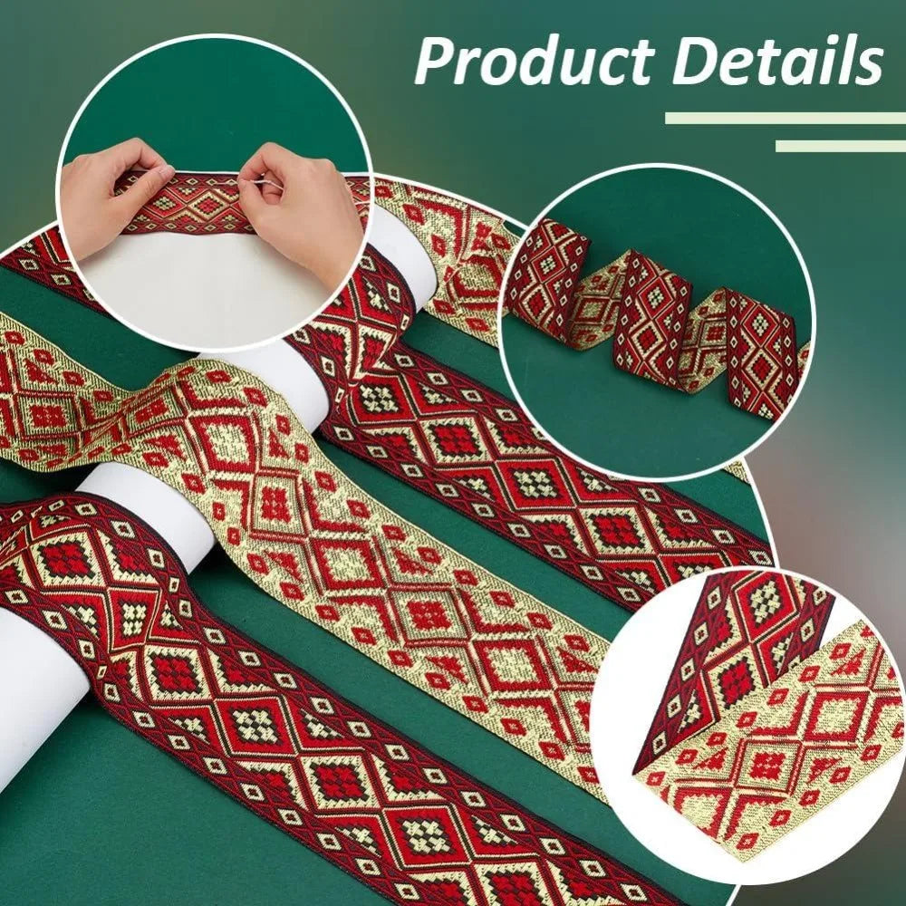 Boho Jacquard Ribbon 2" Rhombus Woven Trim – 7.66 Yards Fabric Trim Ribbon Axl