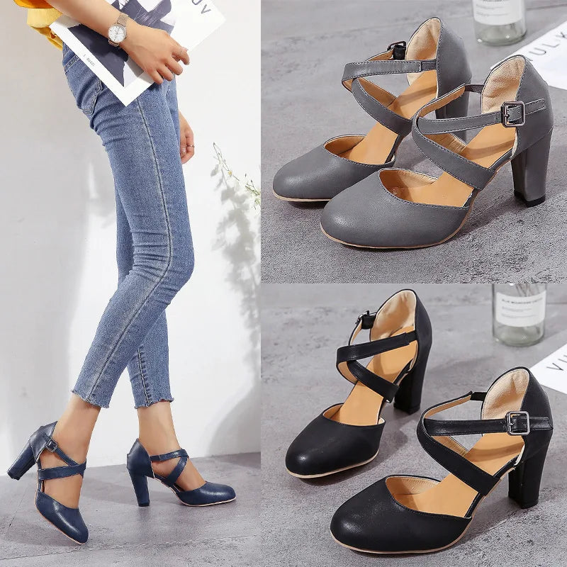 Women's Chunky Heel Slingback Pumps | Round Toe Platform Shoes Chunky Heel Pumps Axl