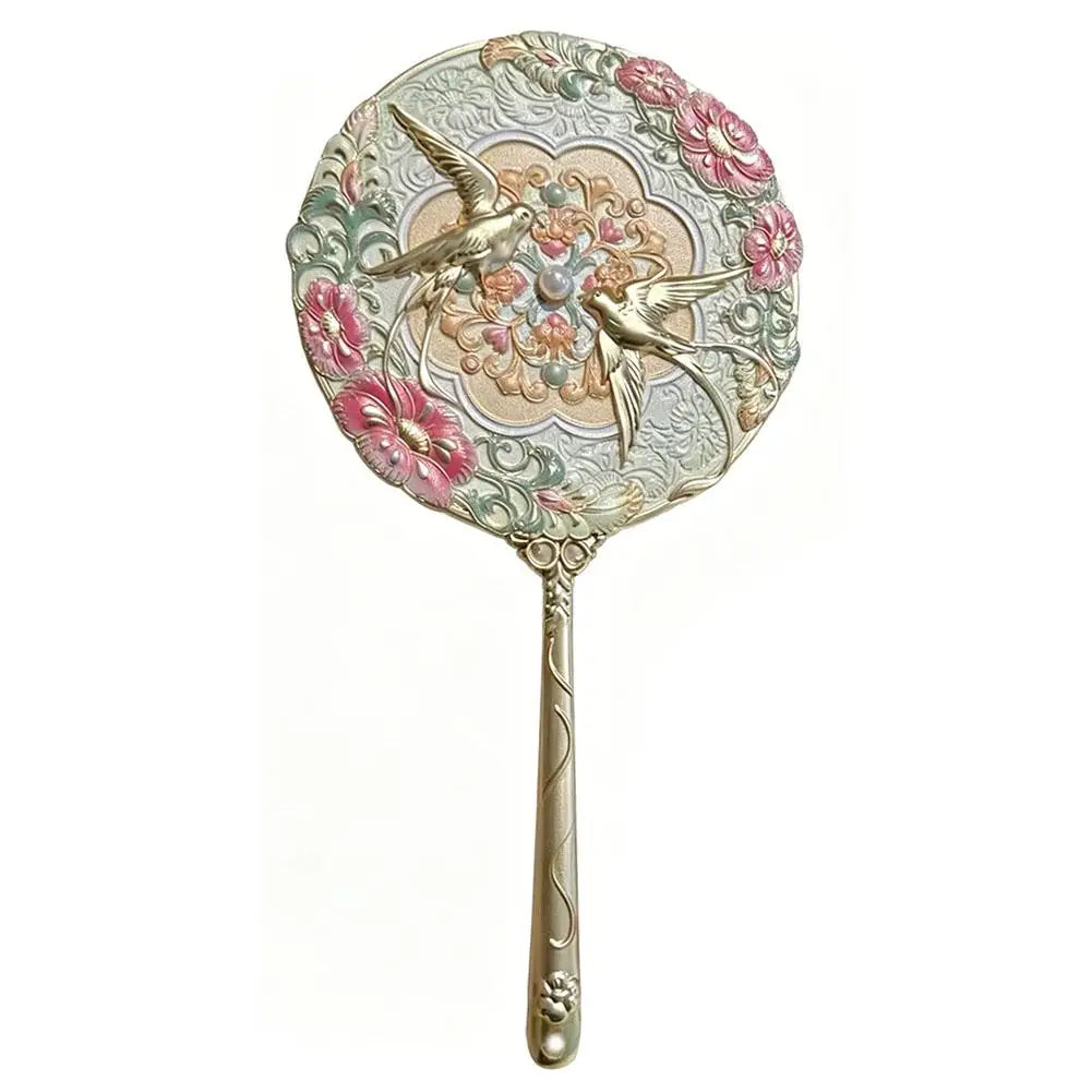 Vintage Chinese Handheld Mirror – 3D Peony Pocket Mirror Handheld Makeup Mirror Axl B