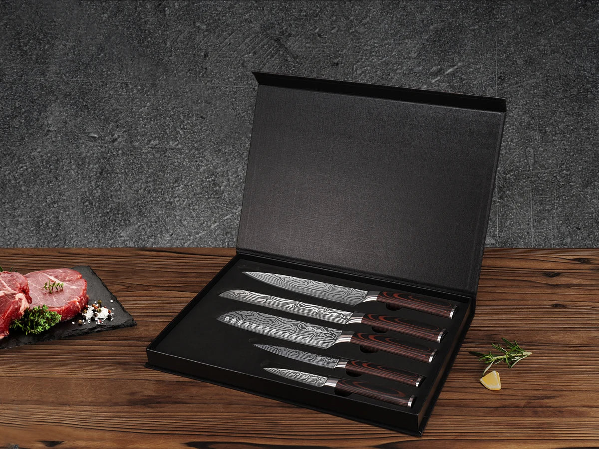 Sunnecko 6-Piece Damascus Chef's Knife Set – Ultra Sharp Chef Knife Set Axl