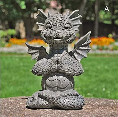 Mini Dragon Meditation Statue LED Resin Garden Sculpture Garden Resin Statue Axl Light Grey