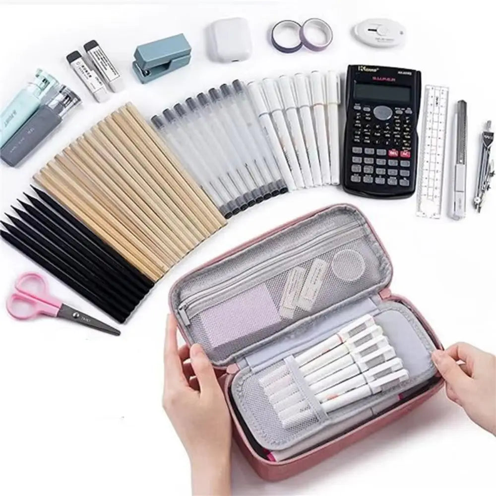 Large Capacity 2-Layer Zipper Pencil Case – Washable Pen Bag Pencil Case Axl