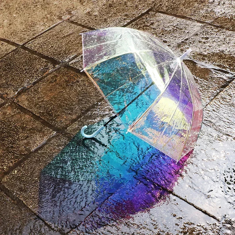 Color Changing Rainbow Long Handle Umbrella – Iridescent Parasol Fashion Umbrella Axl
