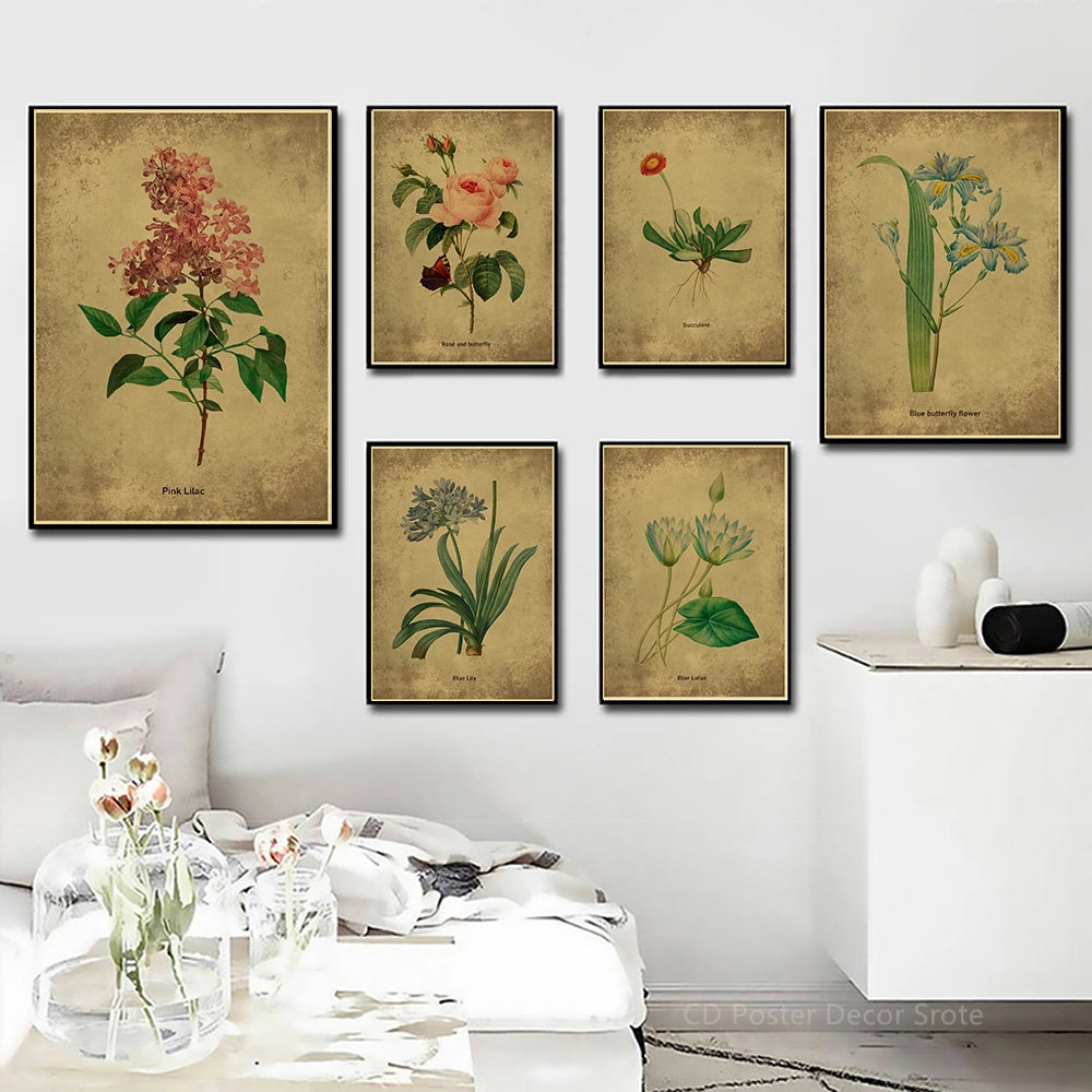 Vintage Botanical Floral Poster – Herb Rose & Butterfly Wall Art Botanical Wall Poster Axl
