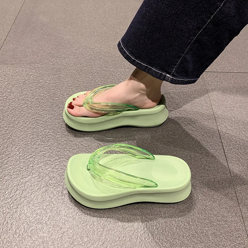 Women's Platform Wedge Flip Flops – 5.5CM Beach Sandals Platform Wedge Sandals Axl Green 39