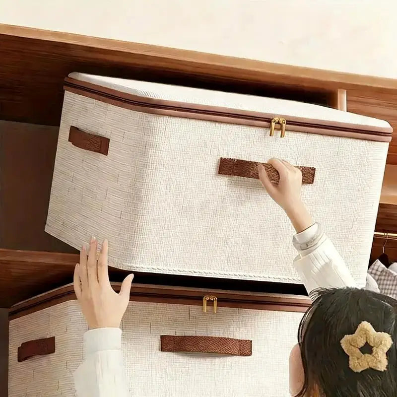 Foldable Linen Clothes Storage Box – Zippered Wardrobe Organizer Clothes Storage Box Axl