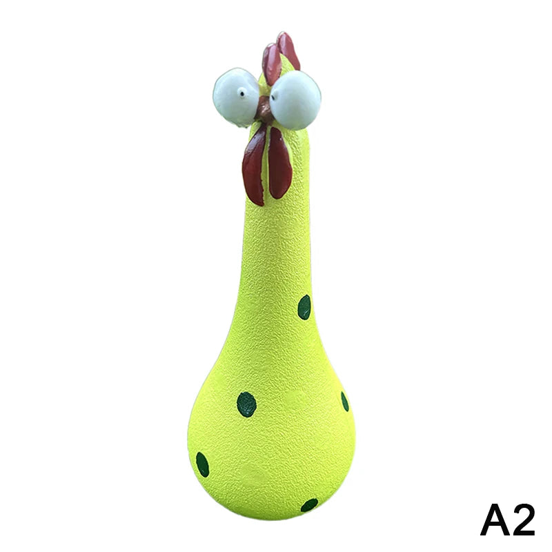 Quirky Big-Eyed Chicken Figurine – Polka Dot Resin Garden Statue Garden Figurine Axl A2