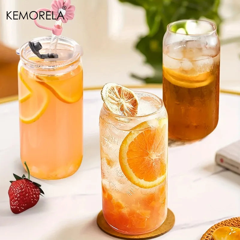 KEMORELA 470ml Glass Cup with Straw Lid | 1 or 2 Pack Glass Drinkware Set Axl
