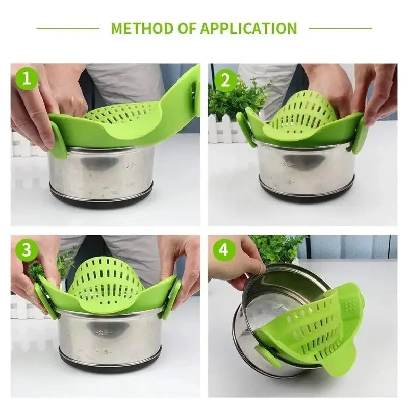Silicone Clip-On Pot Strainer – Anti-Spill Kitchen Colander Clip-On Pot Strainer Axl