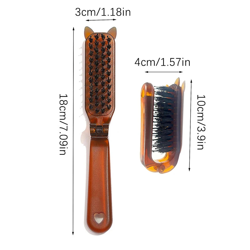 Cat Ear Foldable Boar Bristle Hair Brush – Pocket Travel Comb Foldable Hair Brush Axl