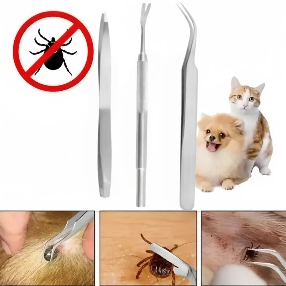 3-Piece Stainless Steel Dog Tick Remover Tool Set Pet Tick Remover Axl
