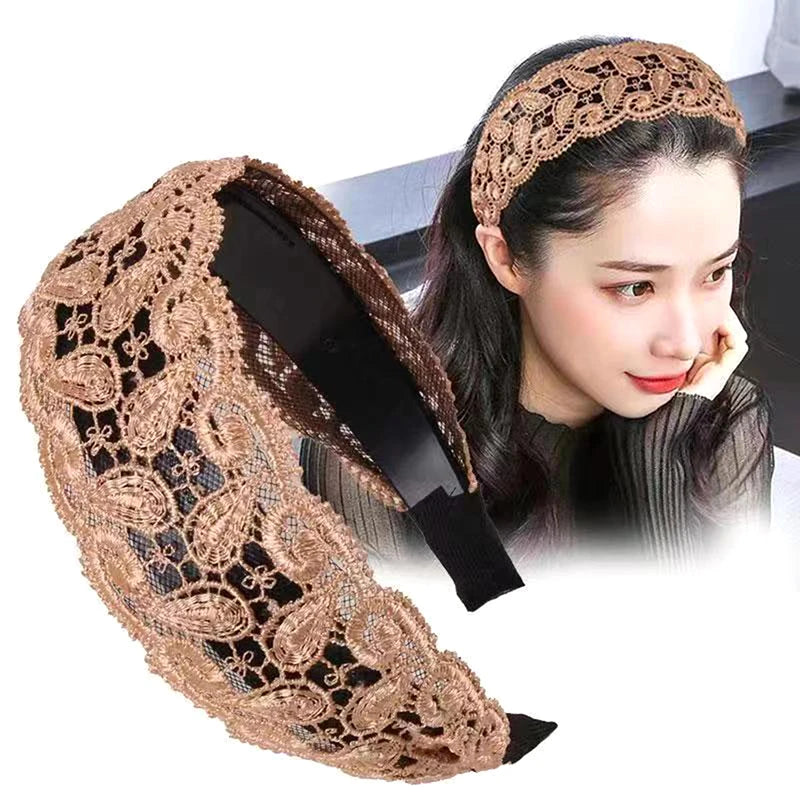 Korean Lace Flower Wide Headband – Non-Slip Vintage Hair Hoop Lace Flower Headband Axl A4