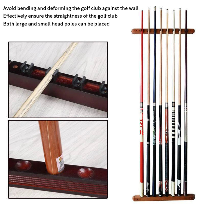 6-Hole Wall Mount Solid Wood Pool Cue Rack | Billiard Holder Billiard Cue Rack Axl
