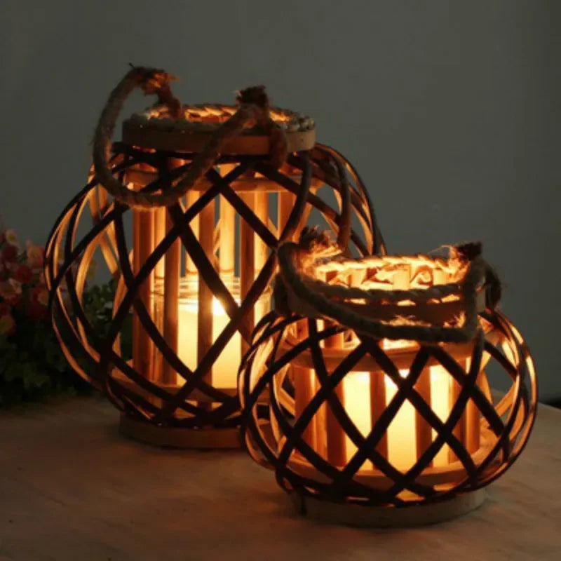 Vintage Wicker Lantern Tealight Candle Holder | Boho Home Decor Candle Lantern Holder Axl