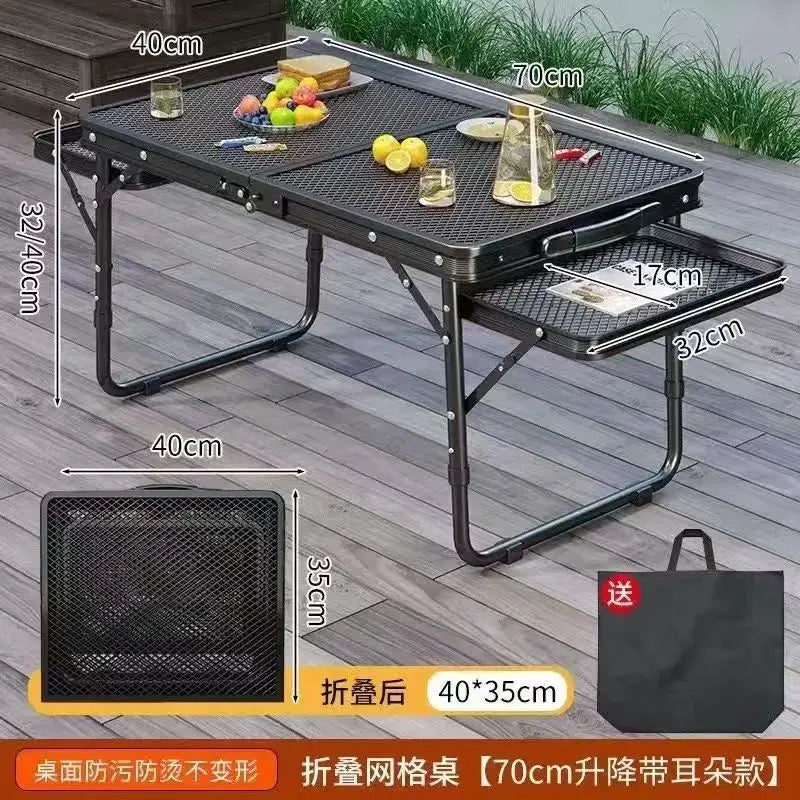 Portable Folding Camping Table – Low Outdoor BBQ Dining Table Folding Camping Table Axl 70 40 Dual-Ear Adjus