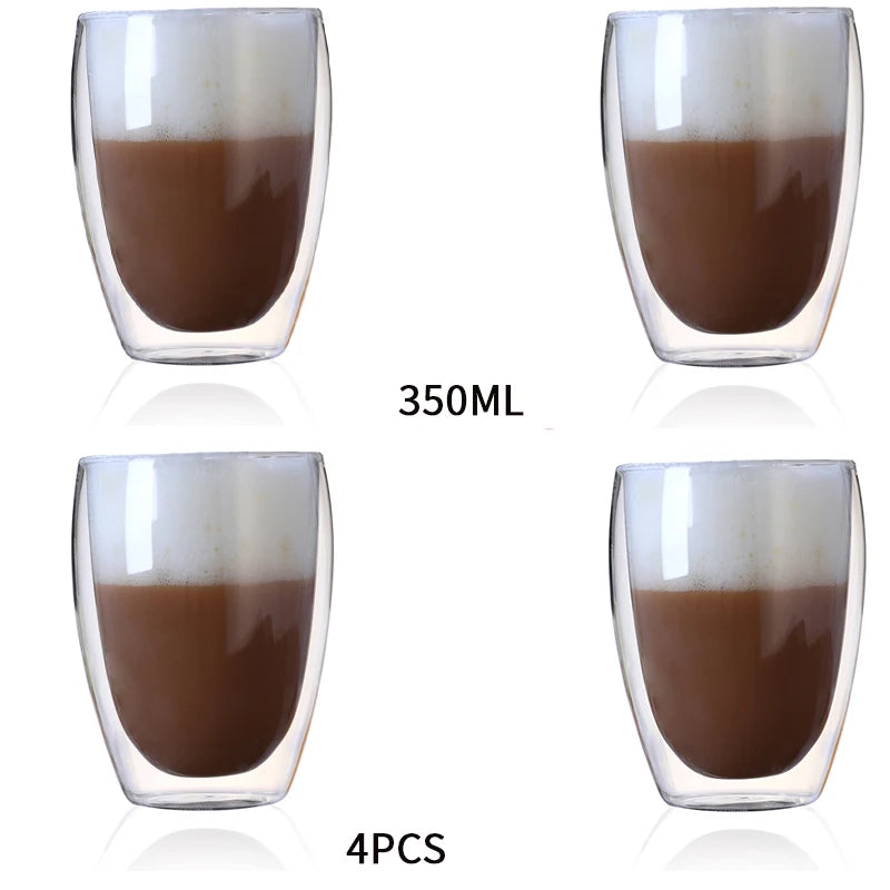 KEMORELA Double Wall Glass Cup – Heat-Resistant Borosilicate Double Wall Glass Cup Axl 350ml 4pcs 80-650ml