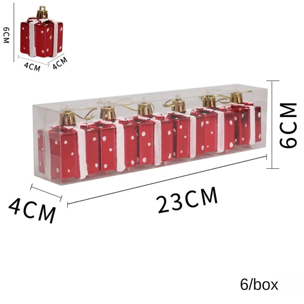 Painted Plastic Christmas Gift Box Tree Ornaments Pendants Christmas Tree Ornaments Axl Red-4cm