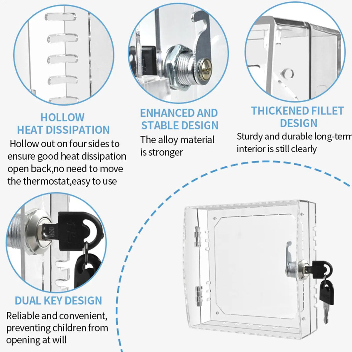 Thermostat Lock Box Wall Mount Cover – Lockable with 2 Keys Thermostat Lock Cover Axl