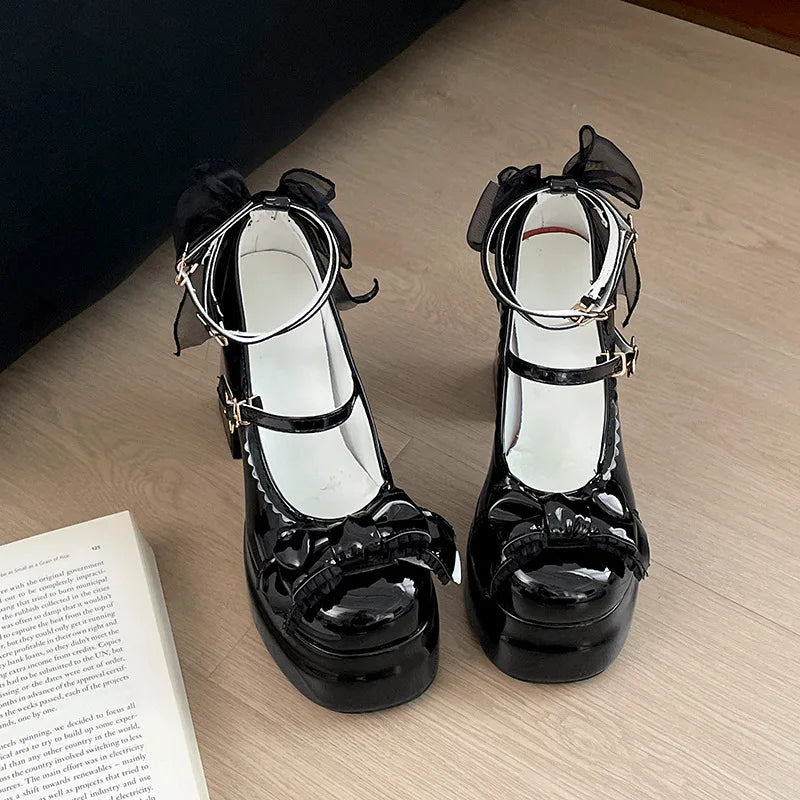 Women's Lolita Platform Pumps – Bowknot Mary Jane Heels Platform Mary Jane Pumps Axl Black 40