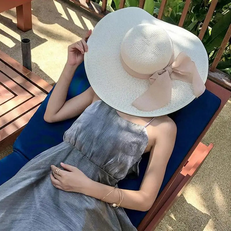 Women's Foldable Wide Brim Straw Sun Hat – UV Beach Travel Wide Brim Sun Hat Axl