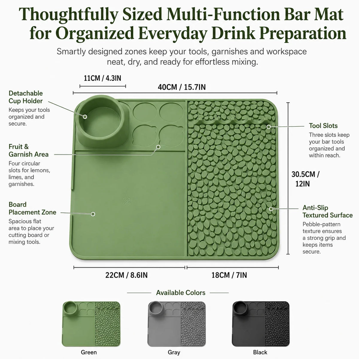 Heavy Duty Silicone Bar Mat – Non-Slip Draining Cocktail Pad Silicone Bar Mat Axl
