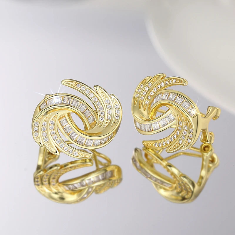 Huitan Gold Cubic Zirconia Stud Earrings – Geometric Fashion Stud Earrings Axl