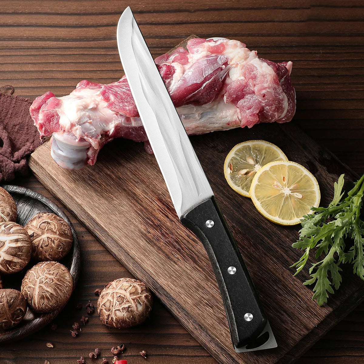 SHENJIU Stainless Steel Meat Cleaver – Wood Handle & Sheath Meat Cleaver Axl