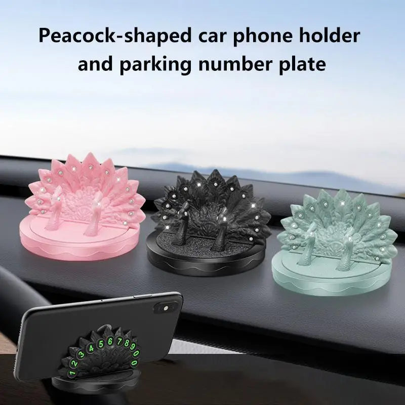 Peacock Rhinestone Car Phone Holder & Parking Number Plate Car Phone Holder Axl