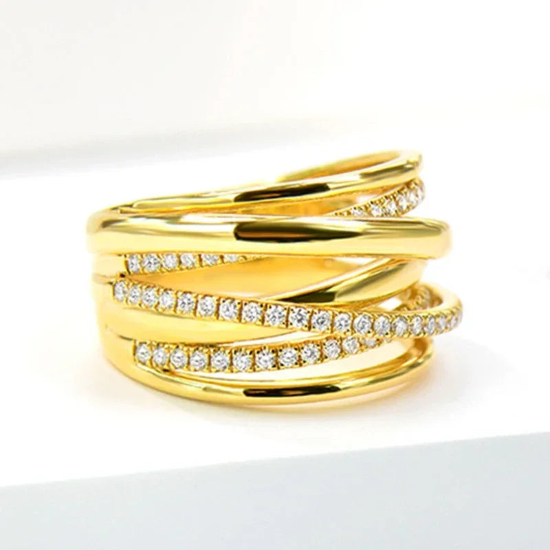 Huitan Gold Cross Ring – Cubic Zirconia Wedding Band Wedding Band Ring Axl